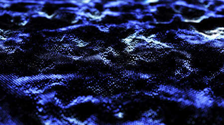Abstract technology wave of particles. Big data visualization. Dark background with motion dots and...