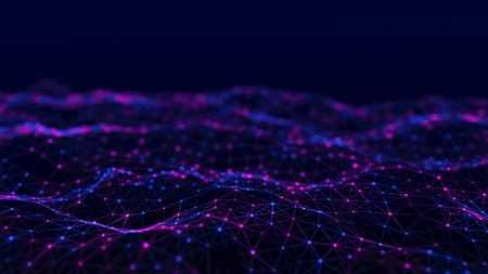 Futuristic technology wave. Digital cyberspace. Abstract wave with moving particles on a colors...