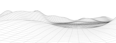 Vector mountain wireframe landscape. Technology polygonal terrain. Futuristic white background.