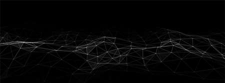 Abstract technology wave of particles. Big data visualization. Vector dark background with motion dots and lines. Artificial intelligence.のイラスト素材