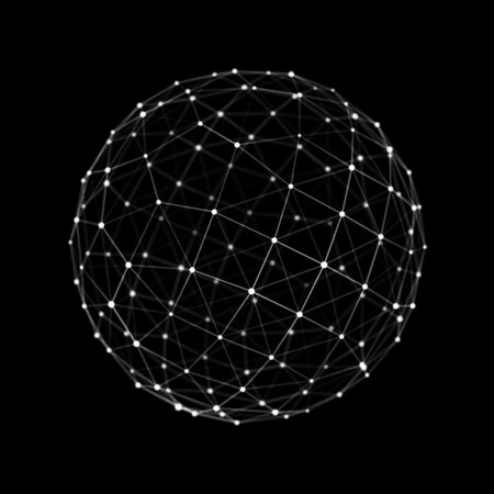Futuristic black sphere of particles and lines. Network connection big data. Abstract technology...