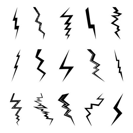 Set of icon lightning on white background. Variety vector lightning in flat style.のイラスト素材