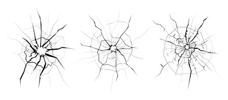 Set of cracked glass on white background. Variety vector cracks in flat style.のイラスト素材