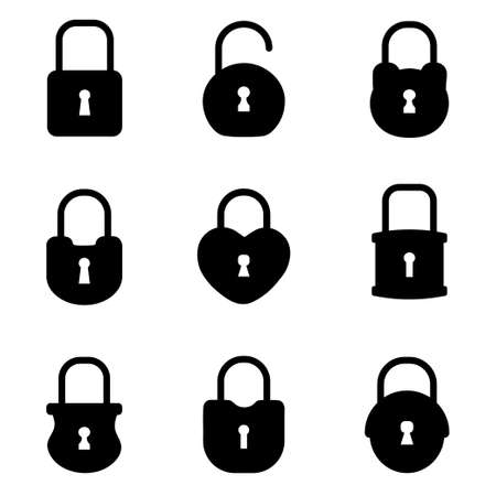 Set of locks on white background. Variety vector locks in flat style.のイラスト素材