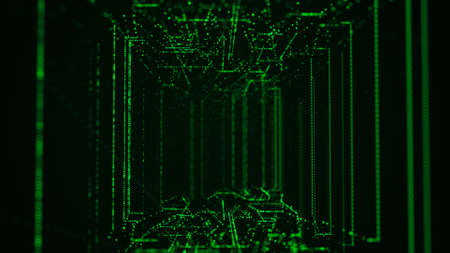 Abstract wireframe tunnel. Green wormhole. 3D portal grid. Futuristic fantasy funnel. 3d rendering.の写真素材