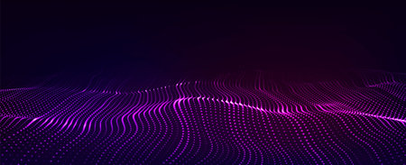 Futuristic technology wave. Digital cyberspace. Abstract wave with moving particles on a black...