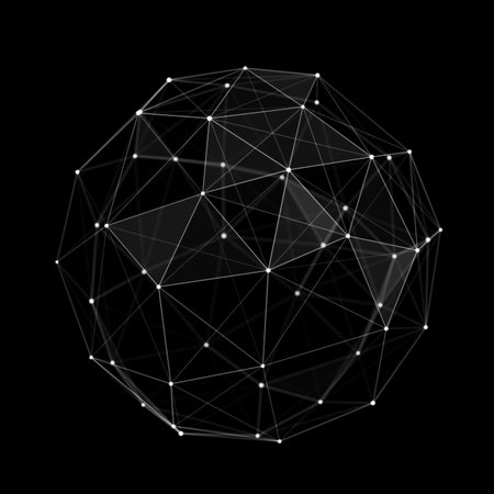 Futuristic black sphere of particles and lines. Network connection big data. Abstract technology...