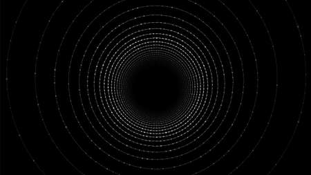 Abstract wireframe tunnel. Vector black wormhole. 3D portal grid. Futuristic fantasy funnel.のイラスト素材