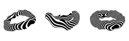 Set optical illusion in the shape of distorted torus. Abstract vector background with black and white lines. Pattern distorted textures.のイラスト素材