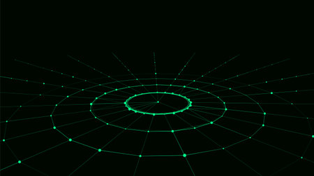 Futuristic circle wave. Vector dark cyberspace. Abstract music sound wave with dots. White moving...