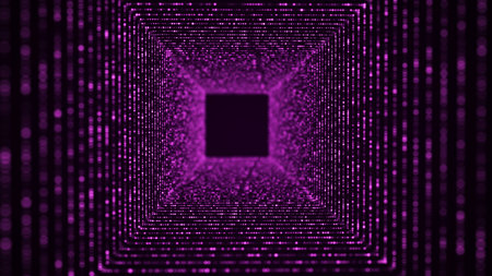 Abstract wireframe tunnel. Blue wormhole. 3D portal grid. Futuristic fantasy square funnel. 3d...