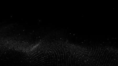 Abstract technology wave of particles. Big data visualization. Dark background with motion dots. Artificial intelligence. 3d rendering.の写真素材