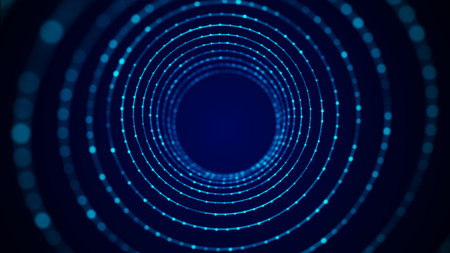 Abstract wireframe tunnel. Blue wormhole. 3D portal grid. Futuristic fantasy square funnel. 3d...