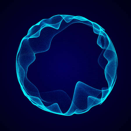 Futuristic blue sphere of particles and lines. Network connection big data. Abstract technology background. 3d rendering.の写真素材