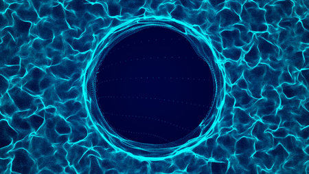 Abstract wireframe tunnel. Blue wormhole. 3D portal grid. Futuristic fantasy square funnel. 3d...