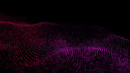 Futuristic technology wave. Digital cyberspace. Abstract wave with moving particles on a colors background. Big data analytics. 3d rendering.の写真素材