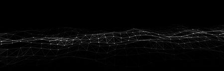 Abstract technology wave of particles. Big data visualization. Vector dark background with motion...