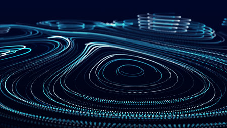 Flow of colored particles. Big data visualization. Digital technology wave. Futuristic cyberspace....