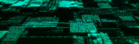 Future digital cyberspace with moving particles. Sorting and analysis digital data. Technology...