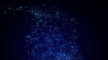 Abstract vortex particles background. Dynamic blue wave moving in explosion. Wormhole shimmering star dust. 3d rendering.の写真素材