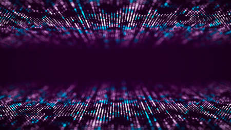 Abstract digital flow particles. Cyber network connection background. Big data visualization. technology colorful backdrop. 3d rendering.の写真素材