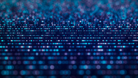Abstract digital flow particles. Cyber network connection background. Big data visualization. technology colorful backdrop. 3d rendering.の写真素材