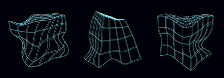 Vector set of futuristic glitch cubes of particles and lines. network connection big data. Abstract...