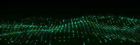 Futuristic technology wave. Digital cyberspace. Abstract wave with moving particles on a colors...