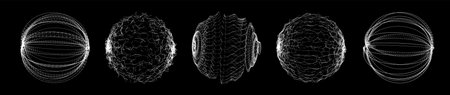 Vector futuristic set black sphere of particles and lines. Network connection big data. Abstract technology background.のイラスト素材