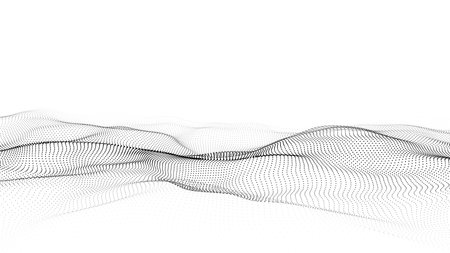 Futuristic technology wave. Digital cyberspace. Abstract vector wave with moving particles. Big data analytics.のイラスト素材