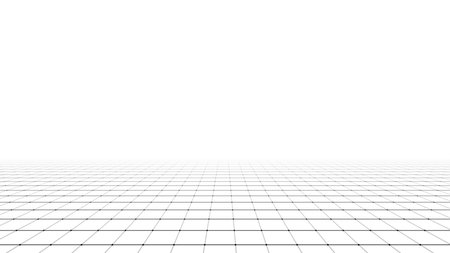 Technology wireframe landscape. Vector perspective grid. Digital space. Mesh on a white background.のイラスト素材