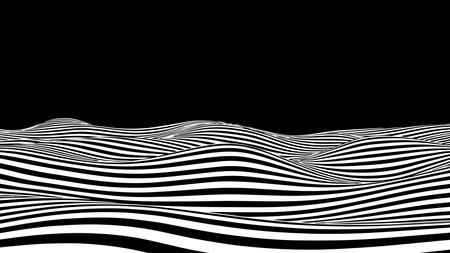optical illusion wave. Abstract vector background with black and white lines. Pattern distorted textures.のイラスト素材