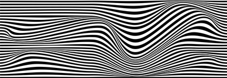 optical illusion wave. Abstract vector background with black and white lines. Pattern distorted textures.のイラスト素材