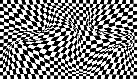 Futuristic checkerboard wave. Abstract vector wave with moving squares. Chess board black and white background.のイラスト素材