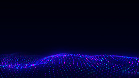 Futuristic technology wave. Digital cyberspace. Abstract wave with moving particles on a colors...