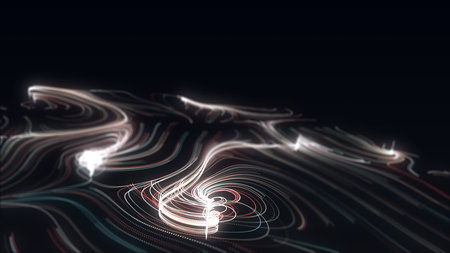 Flow of colored particles. Big data visualization. Digital technology wave. Futuristic cyberspace....