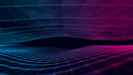 Futuristic technology double wave. digital cyberspace. Abstract wave with moving particles on a...