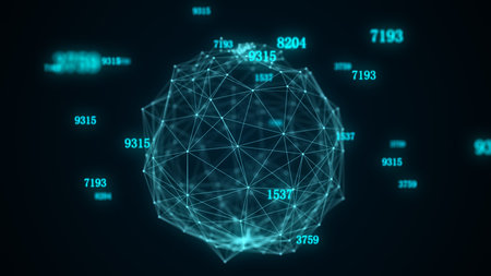Futuristic blue sphere of particles and lines with digital indicators. network connection big data....