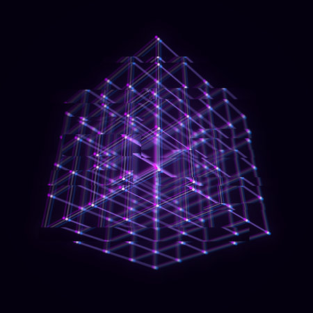 Futuristic glitch cube of particles and lines. network connection big data. Abstract technology...