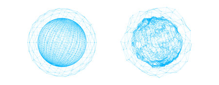 Vector futuristic set blue sphere of particles and lines. Network connection big data. Abstract...