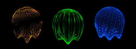 Vector futuristic set of colorful glitch sphere of particles and lines. network connection big data. Abstract technology background.のイラスト素材