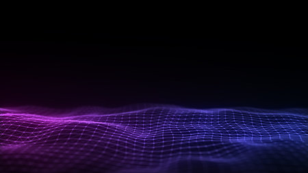 Futuristic technology wave. Digital cyberspace. Abstract wave with moving particles on a colors...