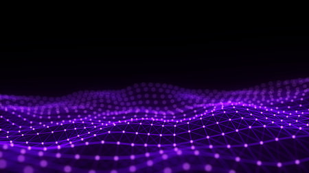 Futuristic technology wave. digital cyberspace. Abstract wave with moving particles on a pink...