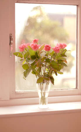 flowers in a window - a Bunch of rosesの写真素材