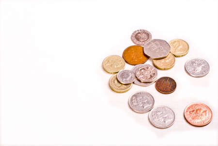 money coins on white backgroundの写真素材