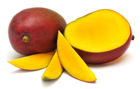 Mango sliced on a white backgroundの写真素材