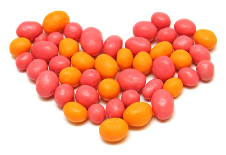 Heart of sweet candy jelly beans isolated on a white background
