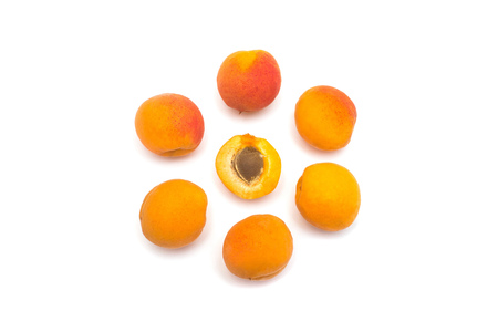 Fruit apricot isolated on white background. Useful healthy food with vitamins after exercising. Diet, weight loss. Sport. Flat lay, top viewの写真素材