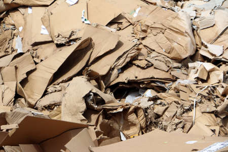 Cardboard in landfill waiting to be packed for transport to recycle centerの写真素材
