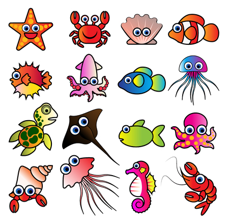 sea animal cartoon, cute aquatic animalsのイラスト素材